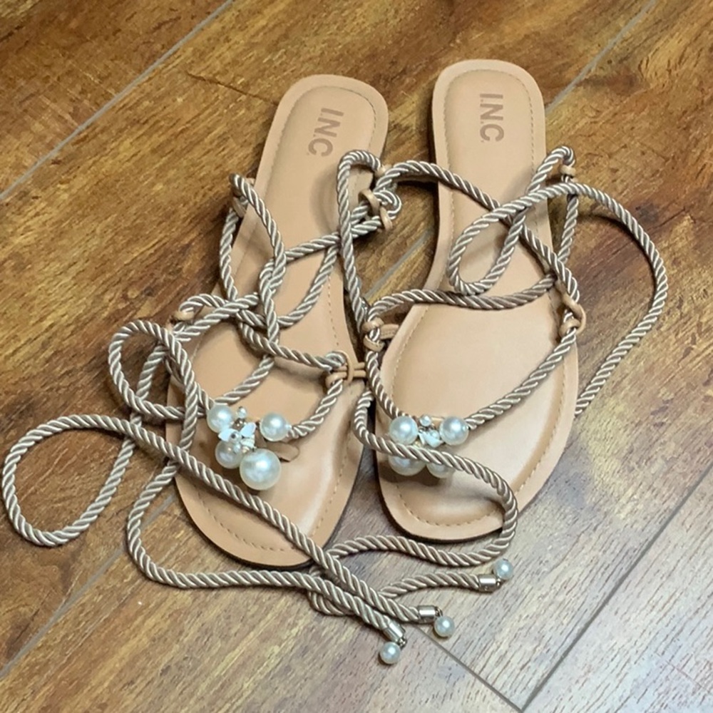 INC International Concepts Women's Beige Sandals with Pearl Accents - Picture 3 of 6